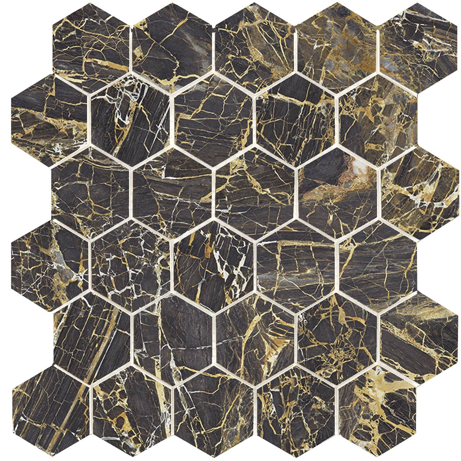 Cifre Black Golden Hexagono Mosaico Pulido 30x30 см